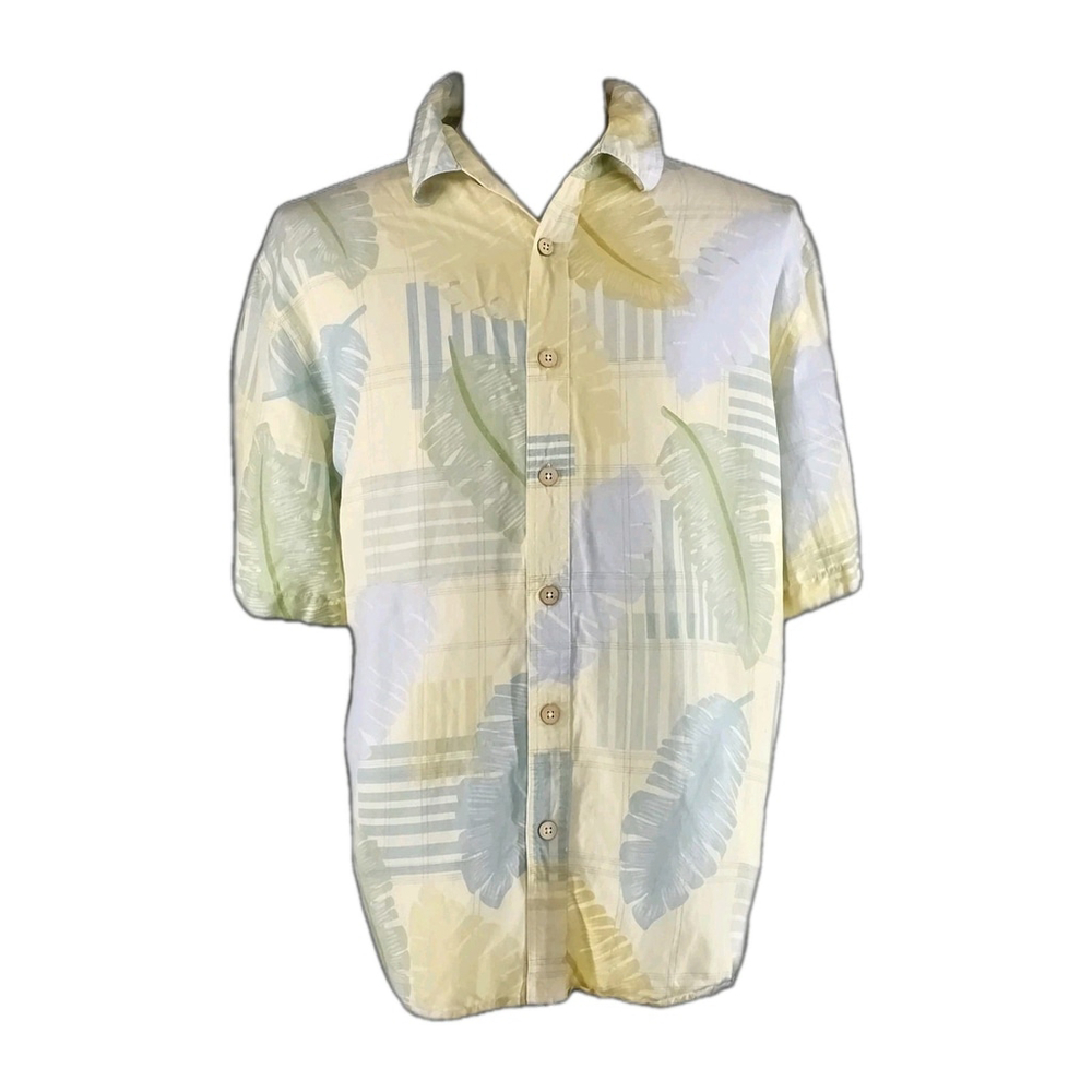 Tropical Paradise Collection Men’s XL Linen Silk Blend Shirt Pastel Leaf Aloha